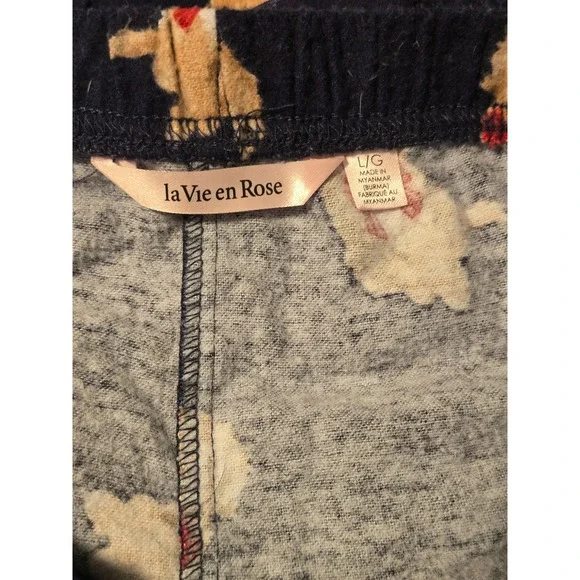 la Vie en Rose Womens Navy Blue Golden Retriever Flannel Pajama Set Large L - Picture 13 of 16
